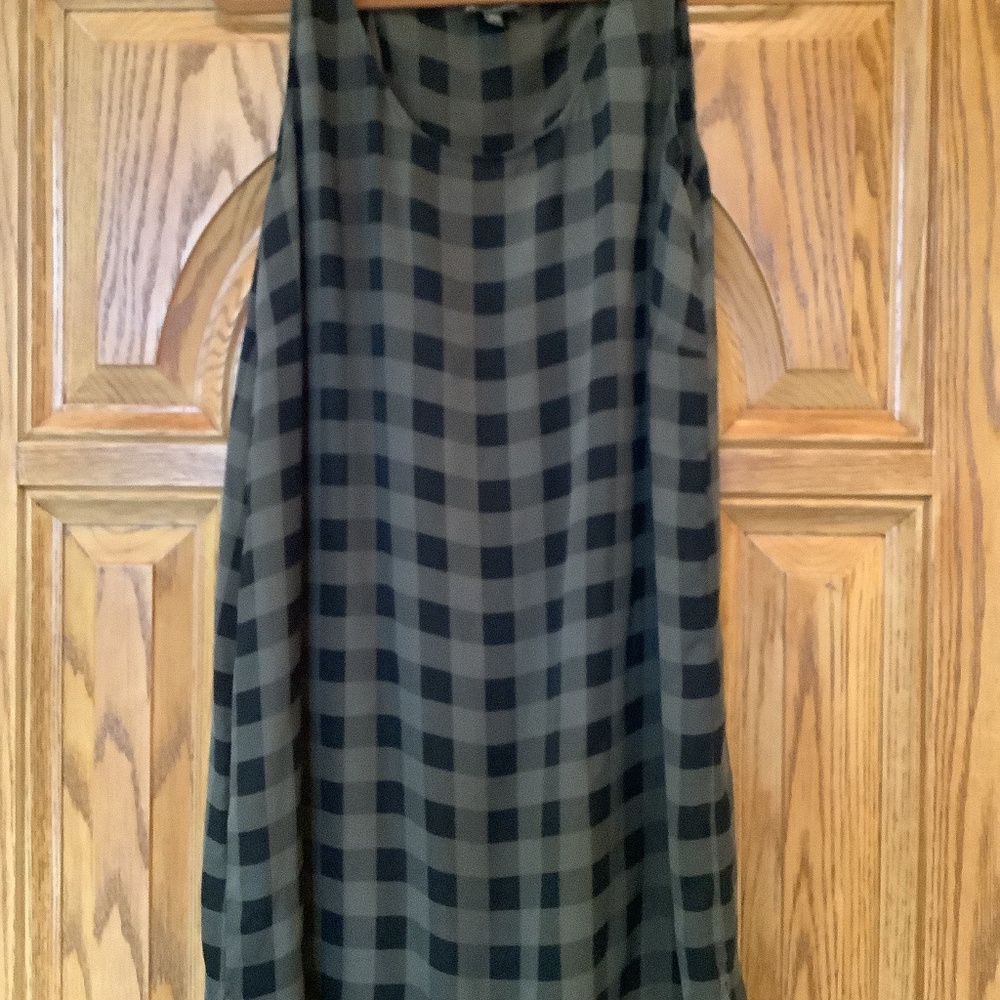 Eileen Fisher olive green/black checked tunic L/XL